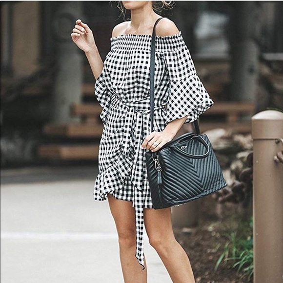 NEW! “Checked off the Shoulder” Callie, Mod Dress - Picture 2 of 3